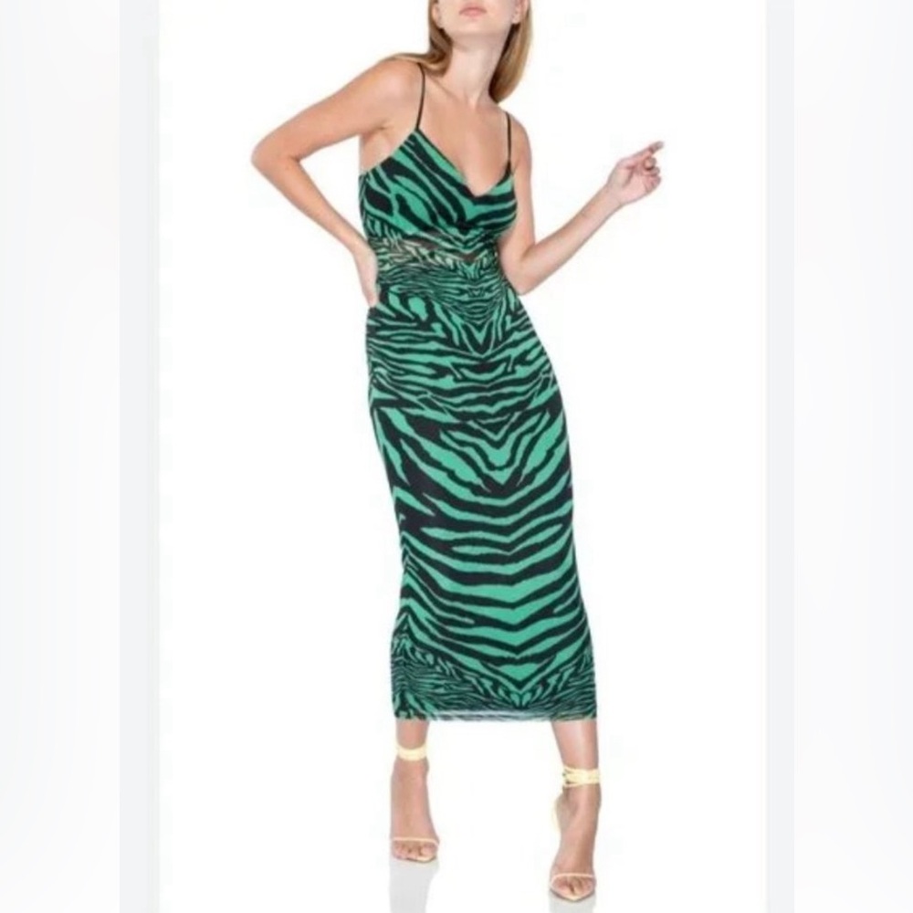 Afrm Green & Black Zebra Print Dress